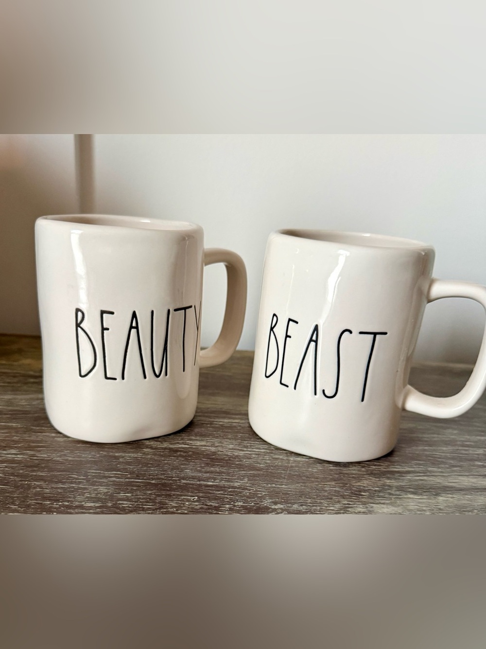 Rae Dunn Beauty / Beast Mug Set Mugs White Set of 2